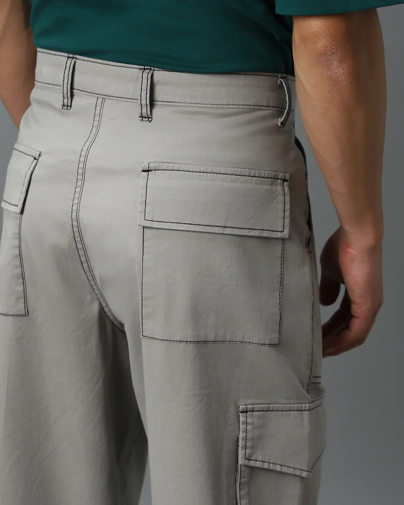 bewakoof  Men's Grey Straight Fit Cargo Pants for Men | Best Price UAE